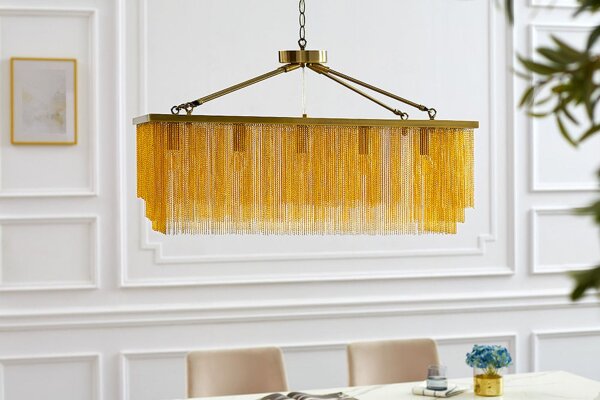 Pendelleuchte Esstisch B: 80 cm Eisen in Messing Gold 5x E14