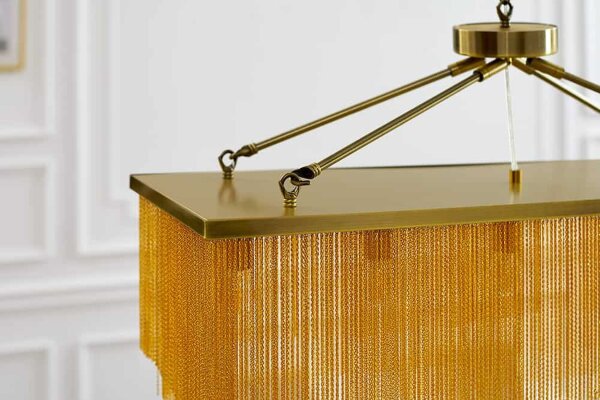 Pendelleuchte Esstisch B: 80 cm Eisen in Messing Gold 5x E14