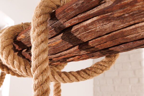 Pendelleuchte Balken Holz Seil 110 cm lang 5x E27 Unikat