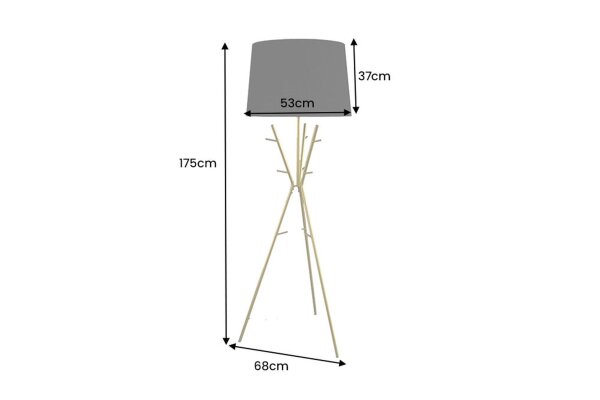 Stehleuchte Dreibein 175 cm Eisen Stoff in Gold Schwarz E27