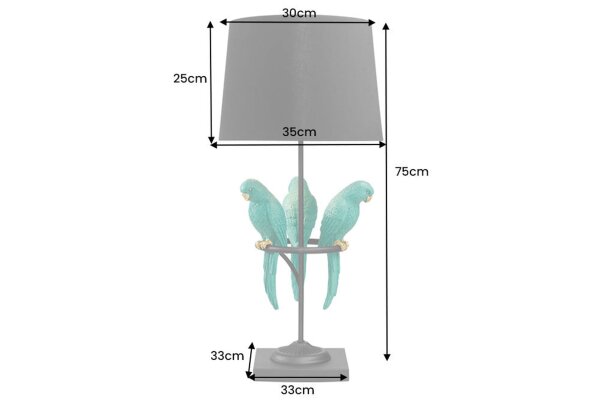 Tischleuchte Schwarz Türkis 75 cm hoch Papageien für E27