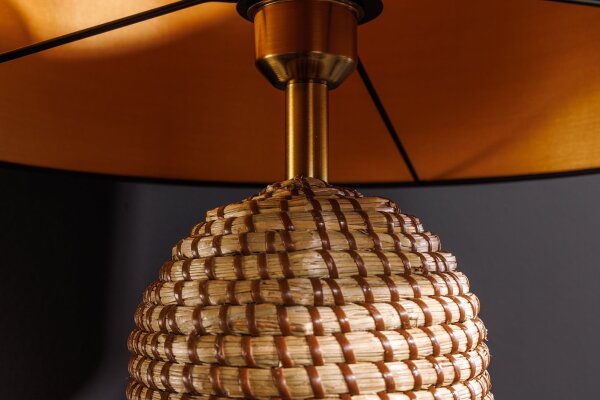 Nachttischlampe Schwarz Gold 61 cm E27 Metall Stoff Seegras