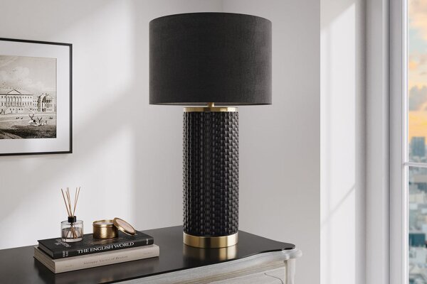 Tischlampe Schwarz Gold 70 cm hoch E27 Keramik Stoff