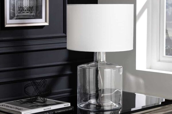 Elegante Tischleuchte AQUAMENTI Weiß Glas Stoff