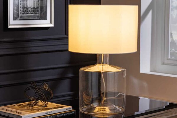 Elegante Tischleuchte AQUAMENTI Weiß Glas Stoff