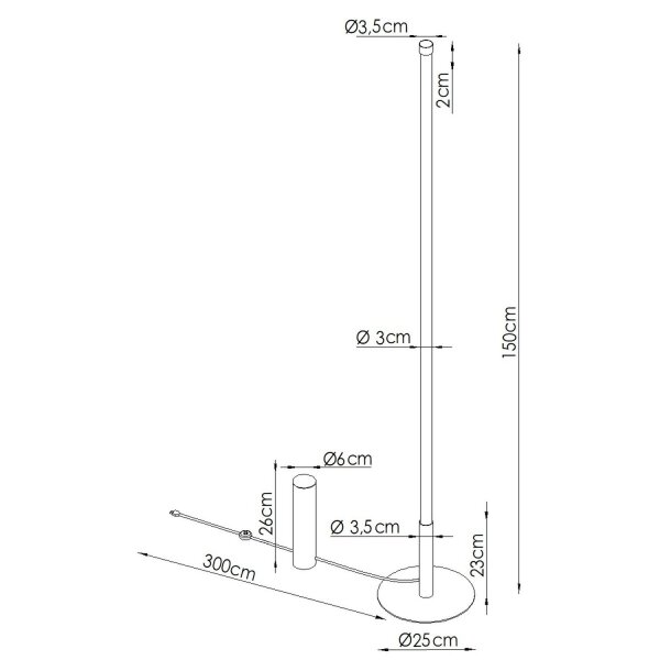 LED Stehlampe dimmbar Weiß Stahl 3000K H:150 cm Ø3,5 cm