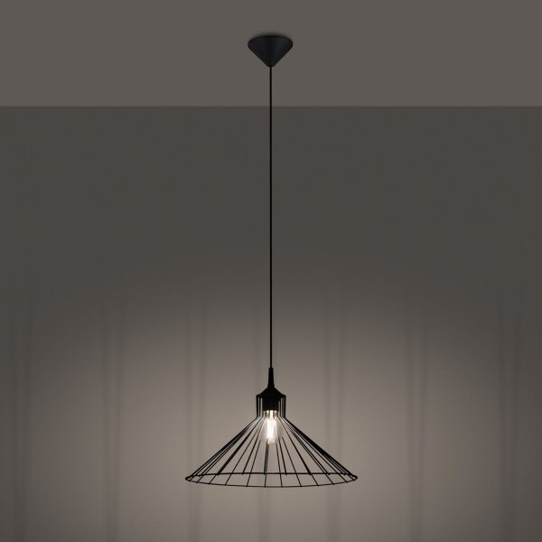 Hängelampe Industrie Schwarz Stahl E27 Ø40 cm Draht