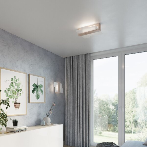 Wandlampe Skandinavisch Holz Glas E27 L:43 cm blendarm