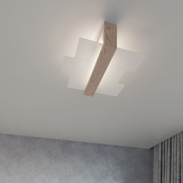 Wandlampe Skandinavisch Holz Glas E27 L:43 cm blendarm