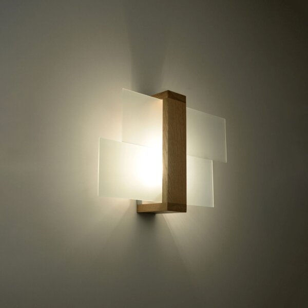 Wandlampe Skandinavisch Holz Glas E27 L:43 cm blendarm