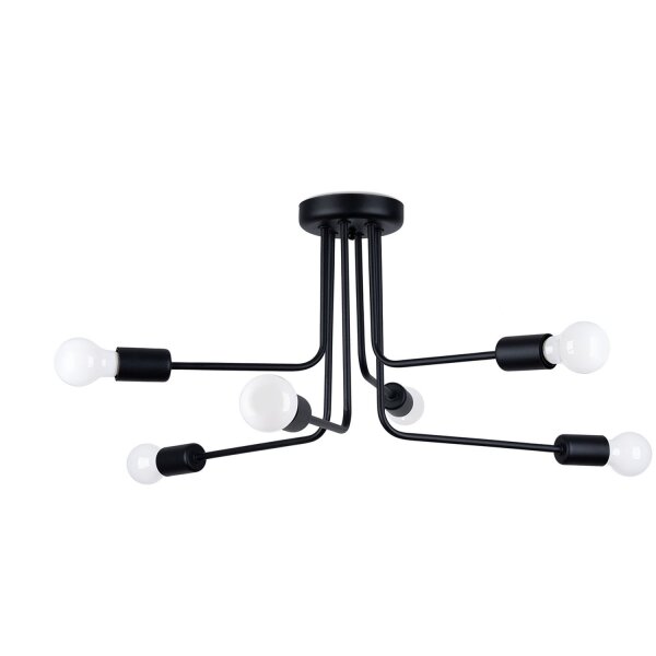 Deckenlampe Retro Schwarz Stahl E27 L:68 cm 6-flammig
