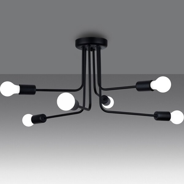 Deckenlampe Retro Schwarz Stahl E27 L:68 cm 6-flammig