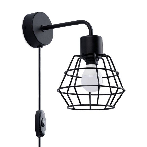 Wandlampe mit Schalter Schwarz Kabel E14 H:23 cm Draht