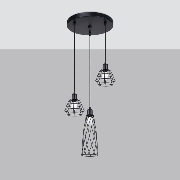 Hängelampe 3-flammig Schwarz Stahl Ø38 cm E14 Industrie