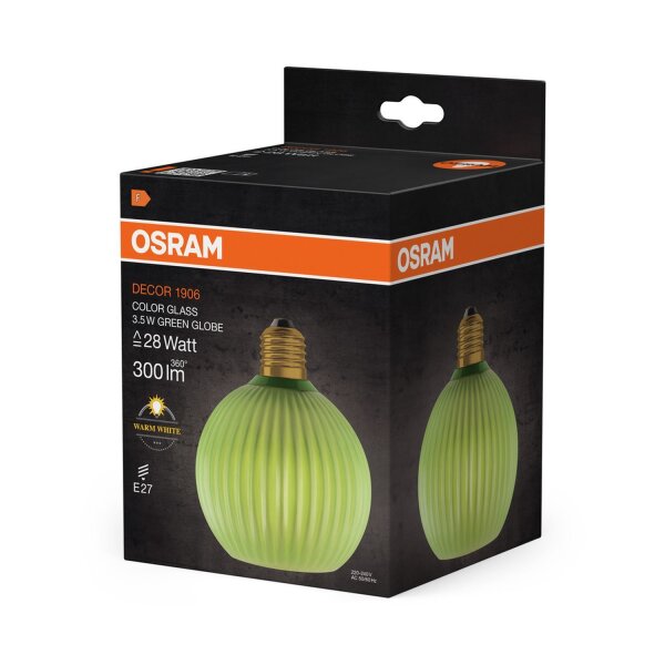 LED Leuchtmittel Deko Ø 12,5cm Grün E27 2700K 300lm OSRAM