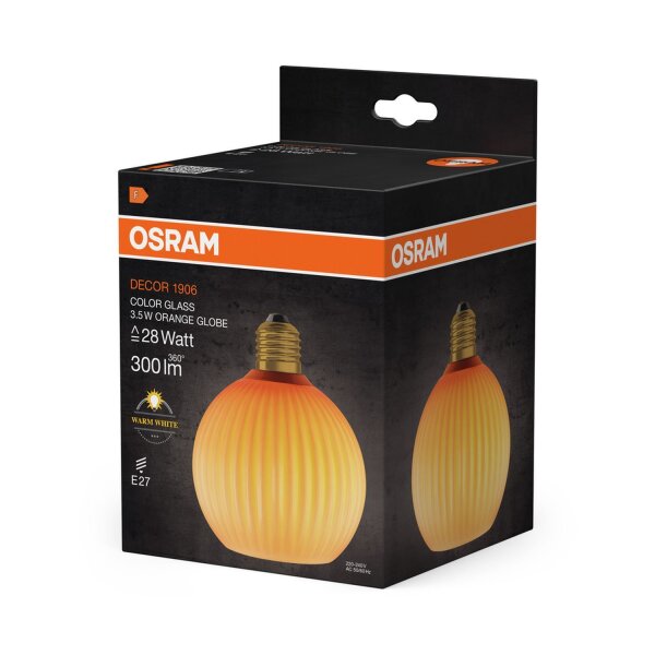 LED Leuchtmittel E27 Orange Glas Ø 12,5cm 2700K 300lm OSRAM