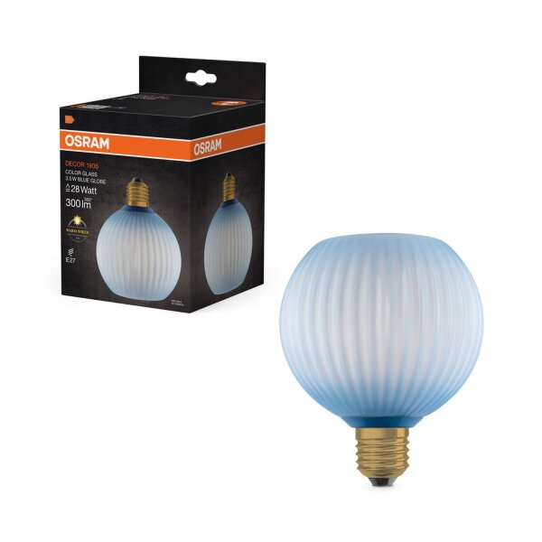 LED Leuchtmittel rund Ø 12,5 cm Glas E27 Blau 2700 K OSRAM
