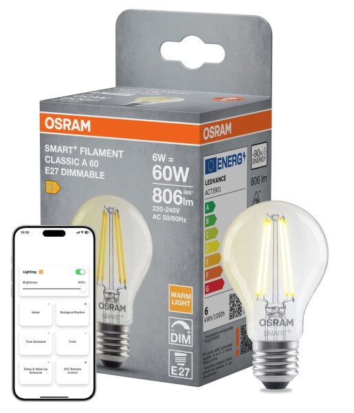 LED Leuchtmittel Glas E27 Ø 6cm Smart Dimmer 2700K 806lm OSRAM