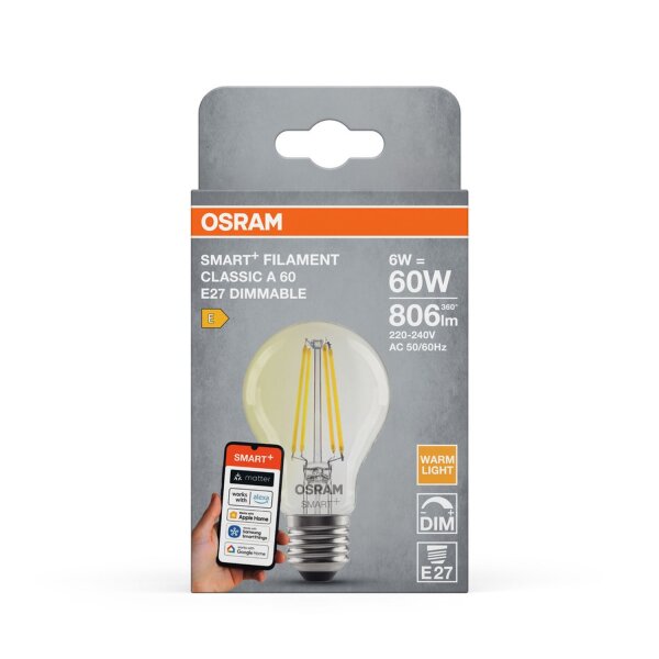 LED Leuchtmittel Glas E27 Ø 6cm Smart Dimmer 2700K 806lm OSRAM
