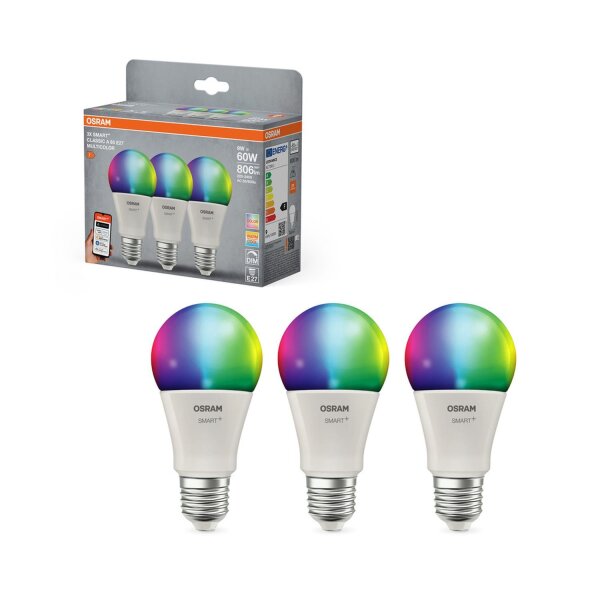 LED Leuchtmittel E27 3er Set RGB CCT 806 lm Smart OSRAM