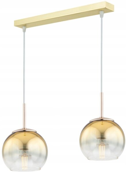 Pendelleuchte 2-flammig Glas Metall Gold E27 L:40 cm
