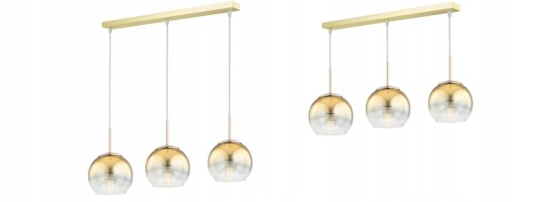 Pendelleuchte 3-flammig Metall Glas Gold E27 L:60 cm