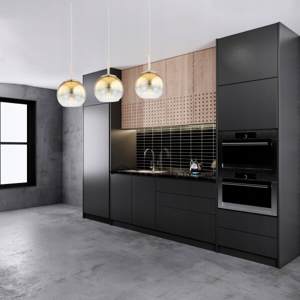 Pendelleuchte 3-flammig Metall Glas Gold E27 L:60 cm