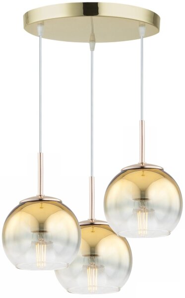 Pendelleuchte 3-flammig Metall Glas Gold E27 L:30 cm