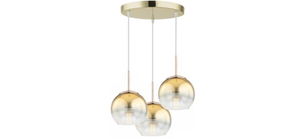 Pendelleuchte 3-flammig Metall Glas Gold E27 L:30 cm