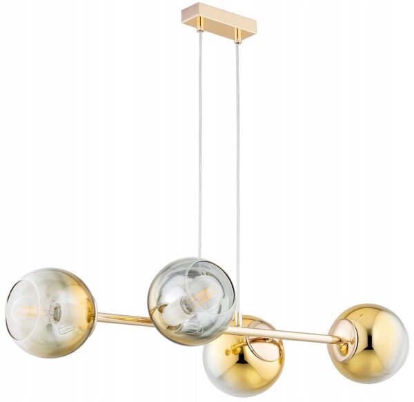 Pendelleuchte 4-flammig Glas Metall Gold E27 L:75 cm