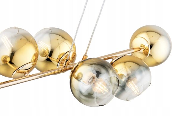 Pendelleuchte 4-flammig Glas Metall Gold E27 L:75 cm
