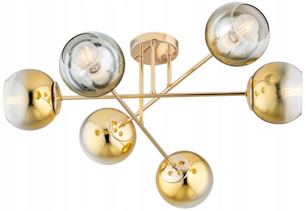 Deckenleuchte 6-flammig Glas Gold E27 L:70 cm blendarm