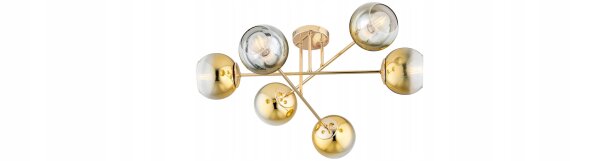 Deckenleuchte 6-flammig Glas Gold E27 L:70 cm blendarm