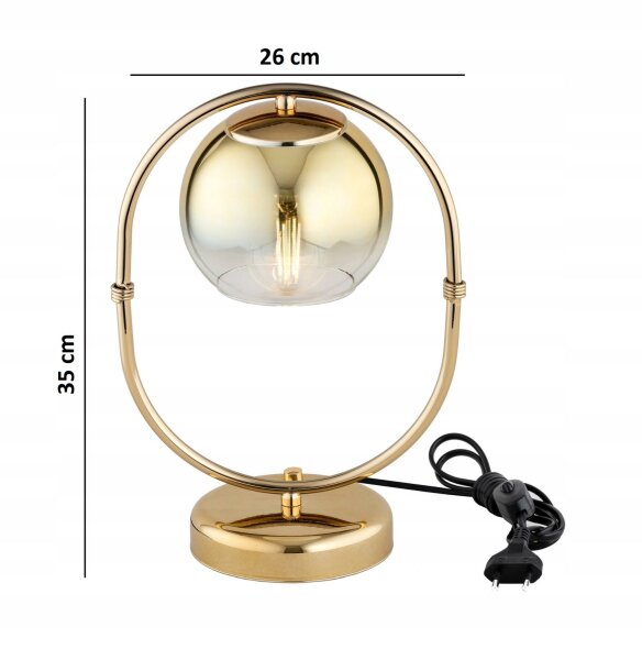 Tischleuchte Glas Gold E27 H:35 cm Modern dekorativ