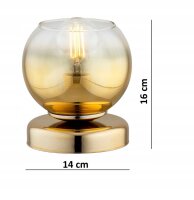 Tischleuchte Glas Gold E27 H:16 cm Modern wohnlich