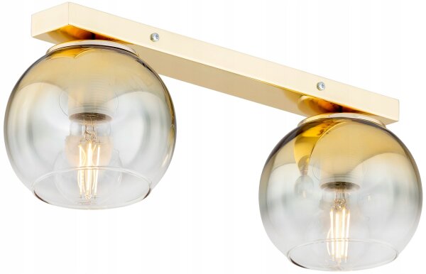 Deckenleuchte 2-flammig Glas Metall Gold E27 L:60 cm