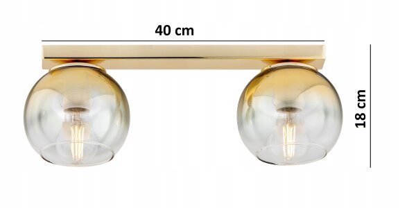 Deckenleuchte 2-flammig Glas Metall Gold E27 L:60 cm