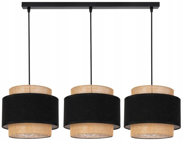 Pendelleuchte 3-flammig Stoff Schwarz Beige E27 Modern