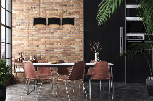 Pendelleuchte 3-flammig Stoff Schwarz Beige E27 Modern