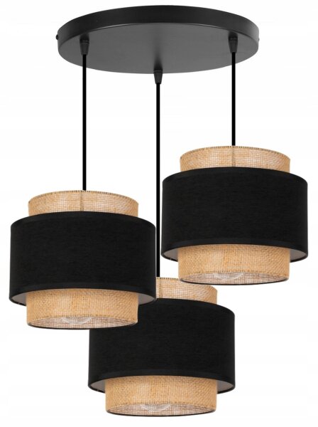 Hängelampe 3-flammig Stoff Schwarz Beige E27 B:30 cm