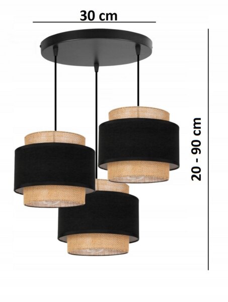 Hängelampe 3-flammig Stoff Schwarz Beige E27 B:30 cm