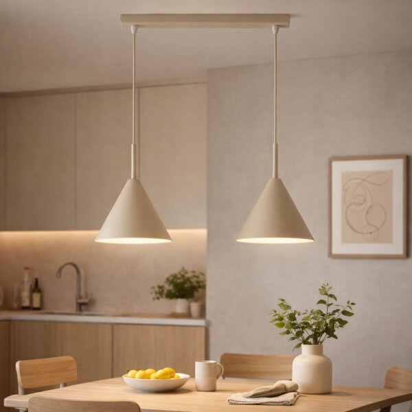 Pendelleuchte 2-flammig Beige E27 L:50 cm Modern