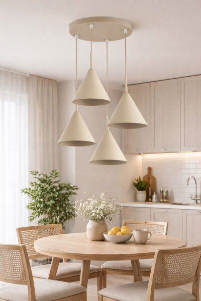 Hängelampe 4-flammig Beige Metall E27 B:40 cm Modern