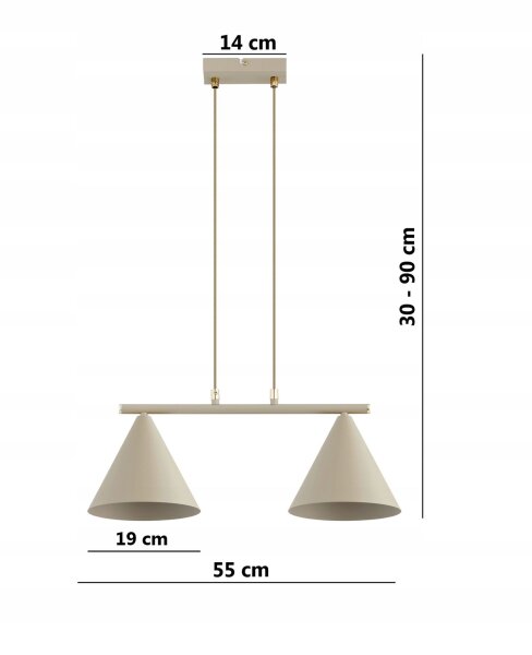 Pendelleuchte 2-flammig Beige E27 L:55 cm Modern
