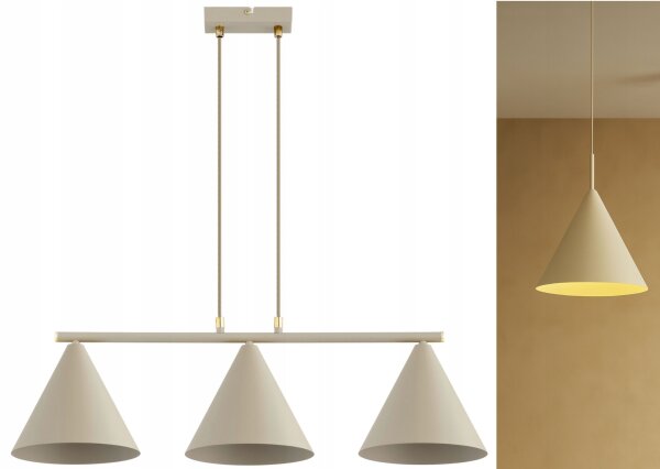 Pendelleuchte 3-flammig Metall Beige E27 L:70 cm