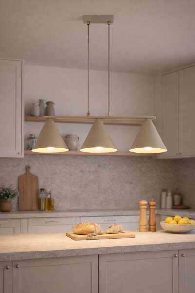 Pendelleuchte 3-flammig Metall Beige E27 L:70 cm