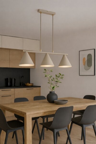 Pendelleuchte 3-flammig Metall Beige E27 L:70 cm