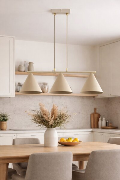 Pendelleuchte 3-flammig Metall Beige E27 L:70 cm
