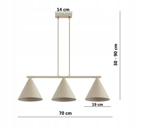 Pendelleuchte 3-flammig Metall Beige E27 L:70 cm