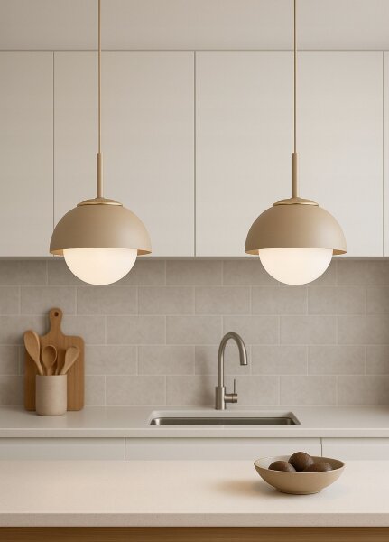 Pendelleuchte Kugel Glas Metall Beige E27 Ø18 cm rund